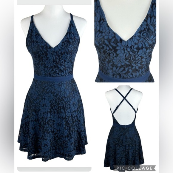 Lulus Navy Blue Lace Crisscross Backless Mini Dress XS - Picture 1 of 9